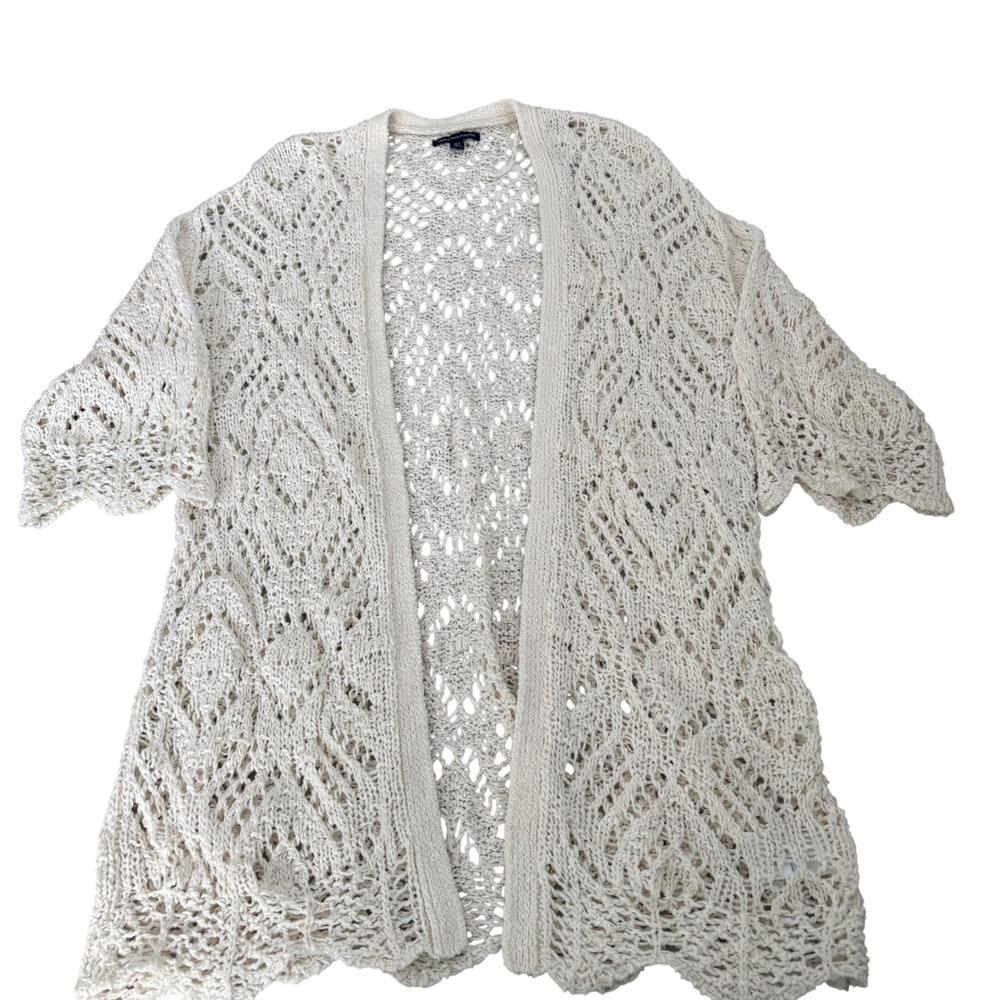 American Eagle Ivory Crochet Pointelle Open Front Cardigan Sweater Cream XS/S